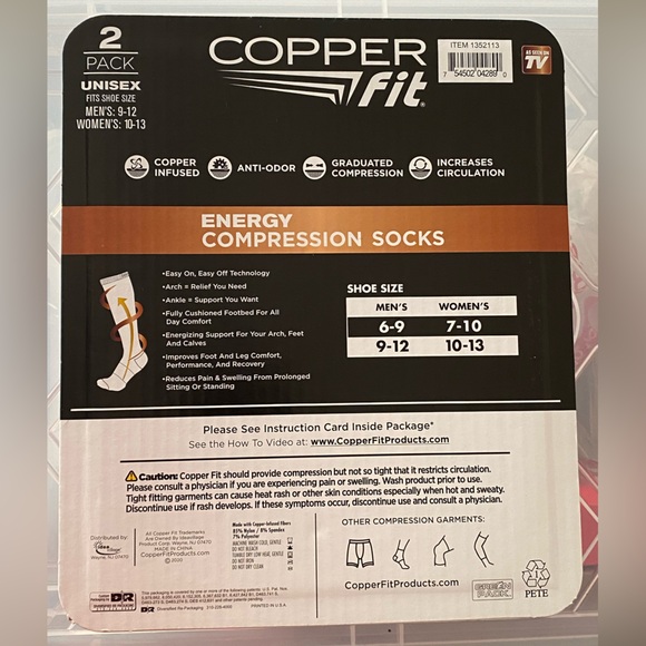 Unisex Copper Fit Energy Compression Socks - 2 pack - Black - Picture 2 of 2